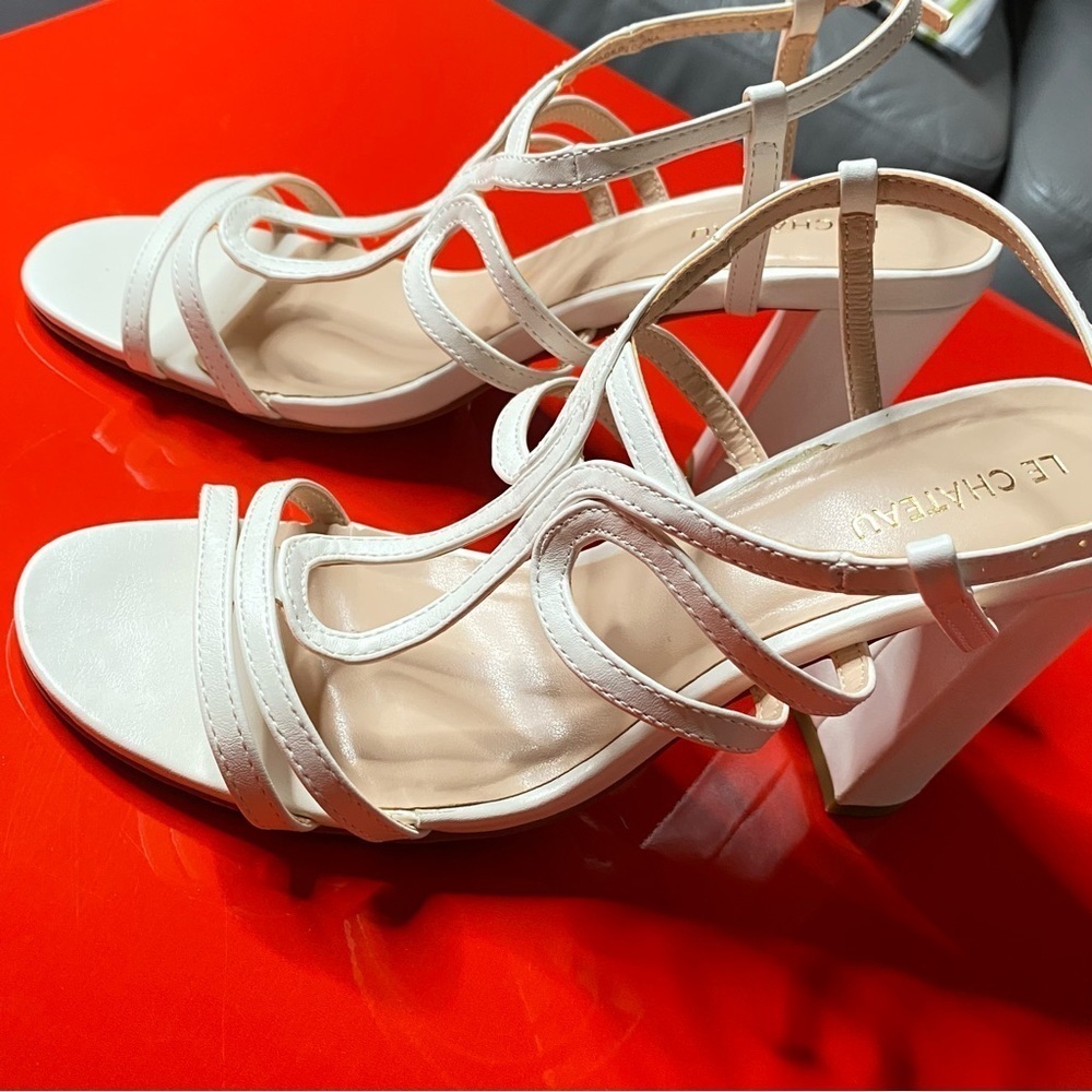 Le Château White Strappy Sandals EU38 Summer Wedding Prom 4in Heels - Picture 13 of 13